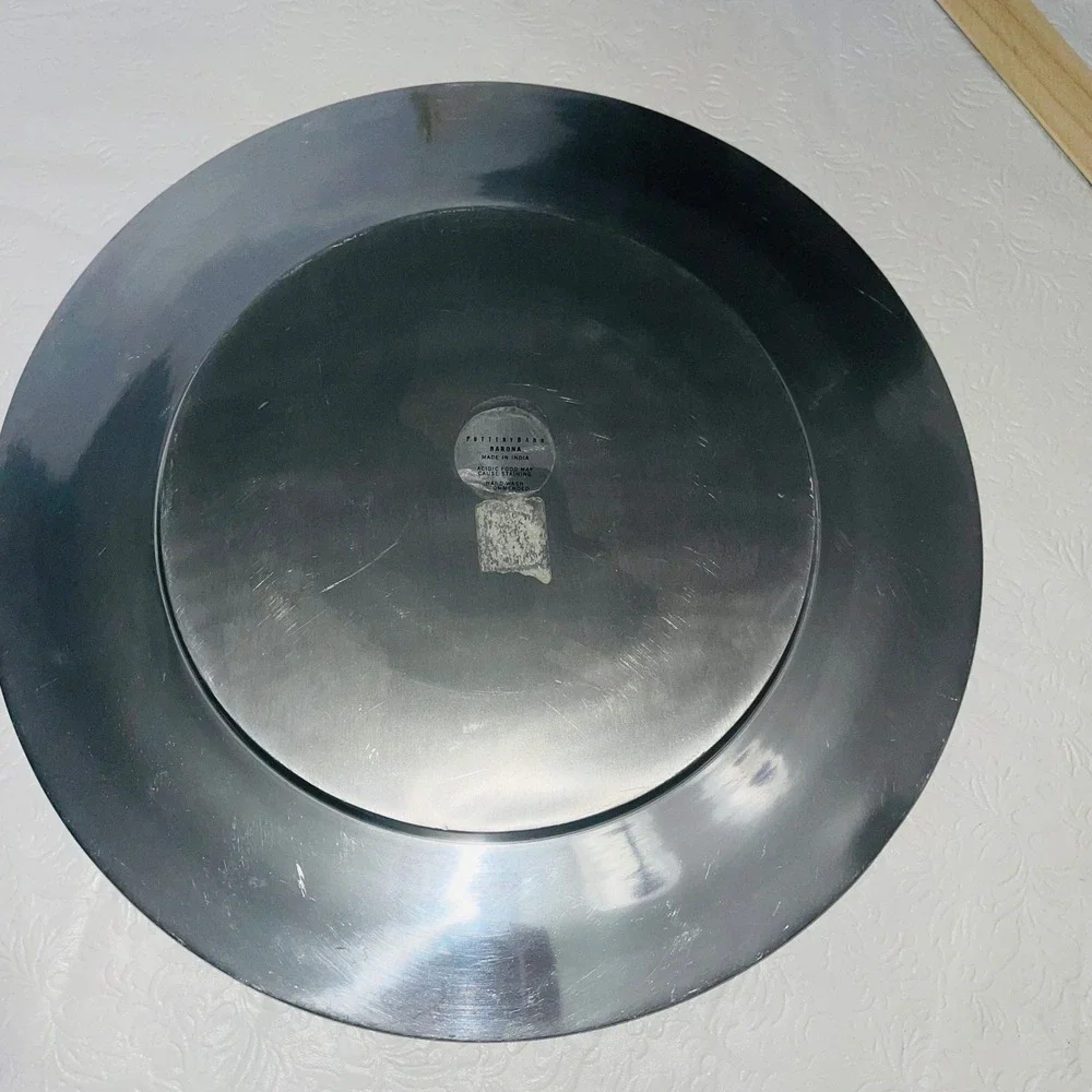 Pottery Barn Barona Charger Plate Silver Mother of Pearl Shell Inlay 14